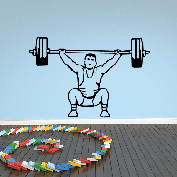 Bodybuilder decal of muscular man lifting a barbell with arms overhead