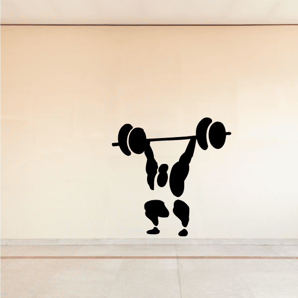 Bodybuilding illustration decal with black barbell and weightlifter silhouette