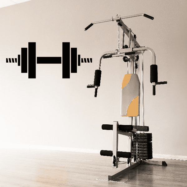 Black barbell wall decal with weight plate graphics