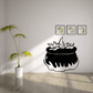 Black cauldron on flames wall decal with whimsical cartoon style