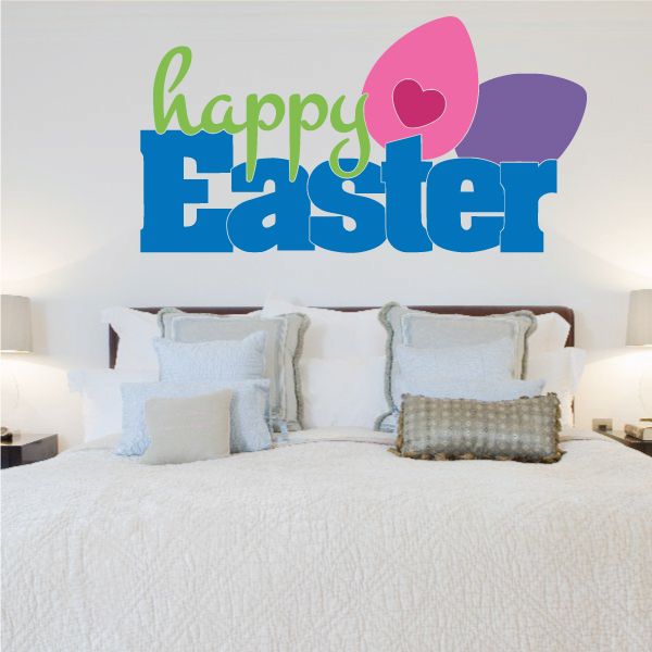Image of Bold Happy Easter Colorful Eggs Printed Die Cut Decal