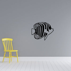 Striped butterfly fish wall decal with bold vertical lines in black
