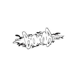 Graffiti bomb decal sticker, black and white spray-style lettering