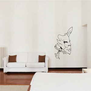 Bone mask and sword wall decal, black outline on white surface