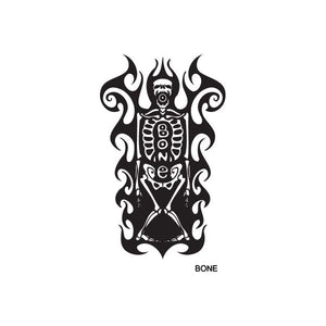 Bone spray paint can decal: black flame skull graphic with 'BONE' text