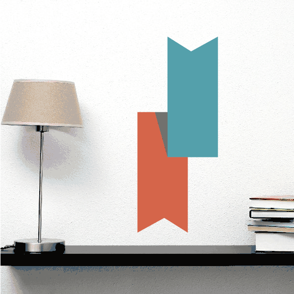 Vinyl bookmark wall decal, teal and coral geometric ribbon shape