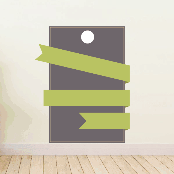 Bookmark wall decal: dark gray rectangle with white circle and layered green strips