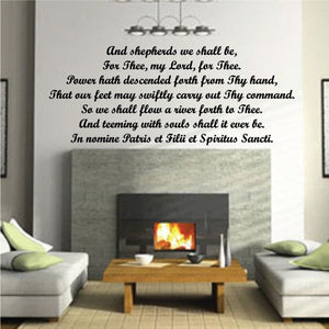 Script prayer decal with long verse in black cursive lettering on a light wall