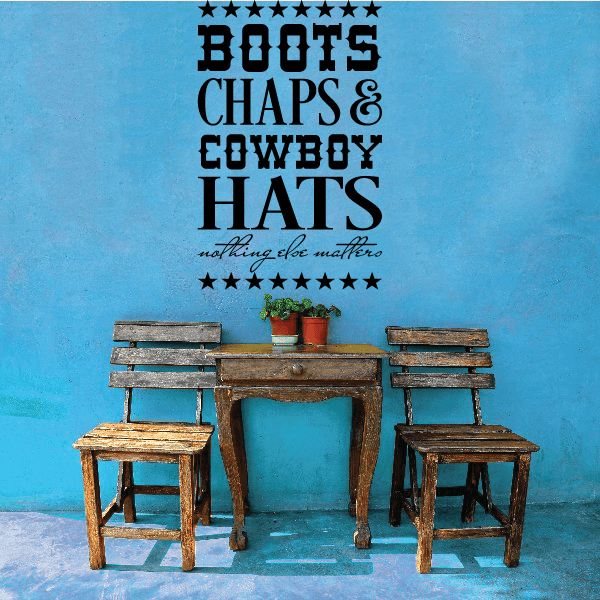 Cowboy wall decal with boots, chaps & cowboy hats and star border