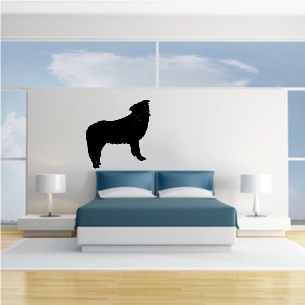 Black border collie wall decal, dog silhouette looking over