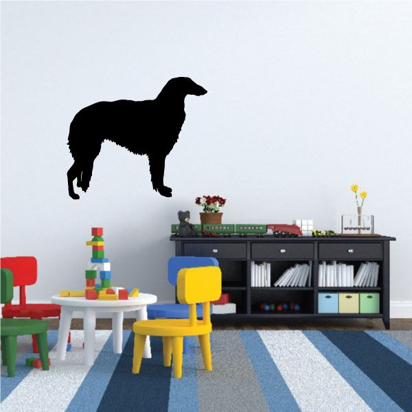 Borzoi dog decal, black standing silhouette.