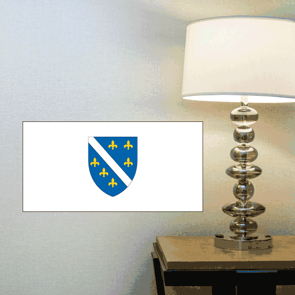 Bosnia and Herzegovina flag sticker, rectangular white with blue shield emblem