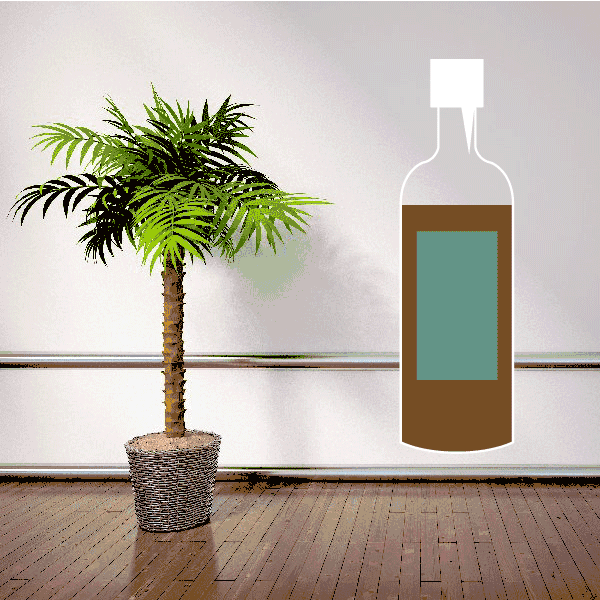 Liquid sticker bottle with brown body, teal label, and white pump nozzle