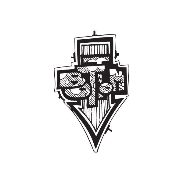 Graffiti-style bottom decal sticker, black and white