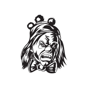 Black-and-white clown head decal with pom-pom hat and bow tie