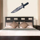 Bowie knife printed die cut decal, dark blue and gray knife on light background