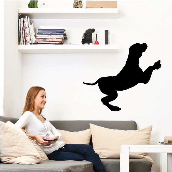 Bowing coonhound dog decal, black silhouette
