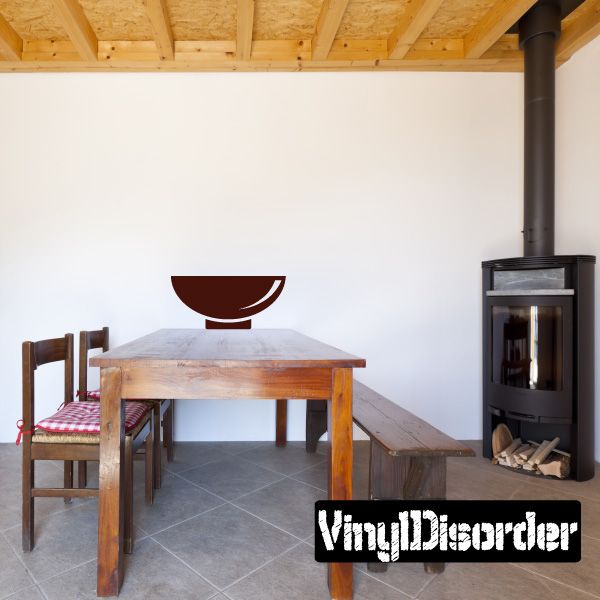 Stylized brown bowl wall decal with white curved stripe accent