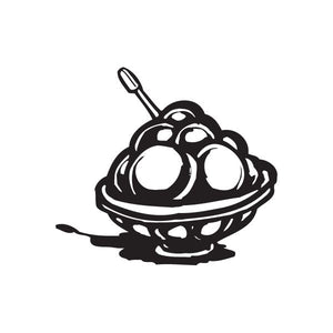 Ice cream bowl decal with spoon and three scoops, black and white