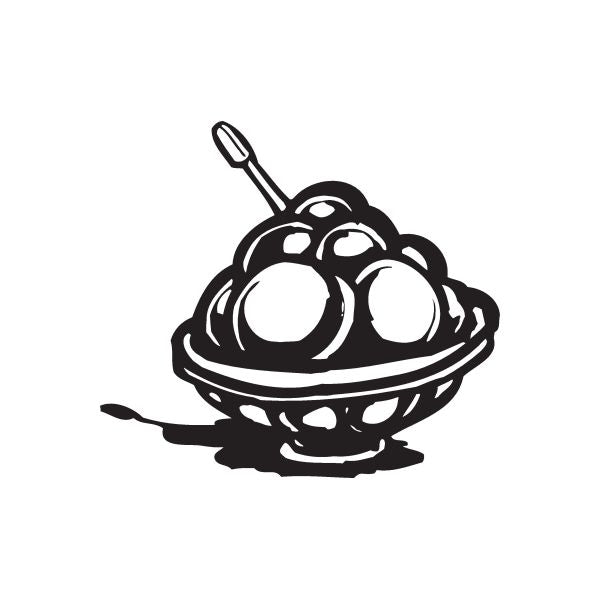Ice cream bowl decal with spoon and three scoops, black and white