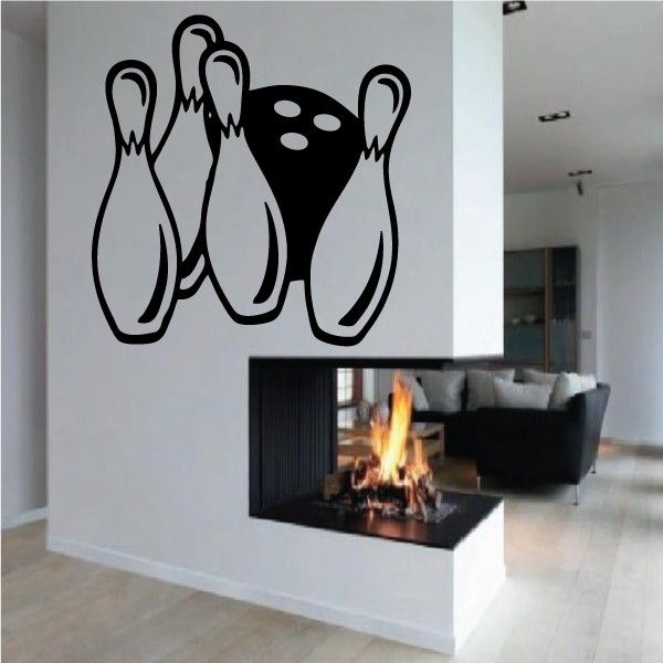 Bowling pin wall decal set with black and white wobble pin silhouettes
