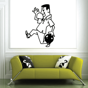 Bowling man wall decal in black and white, ready-to-bowl pose
