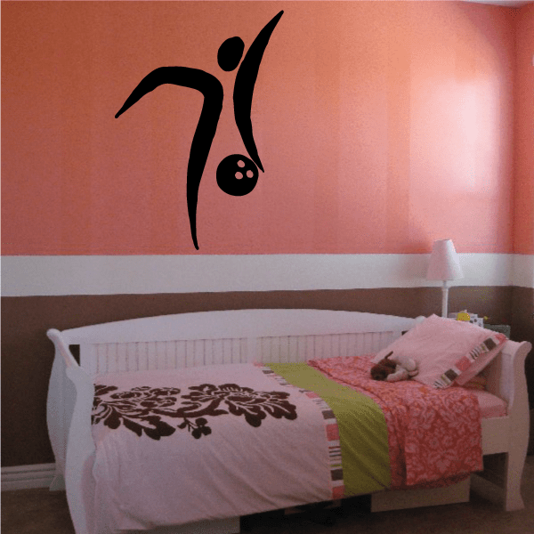 Black abstract bowling pictogram figure wall decal with bowling pins icon