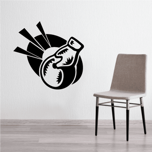 Black bowling ball toss decal with crossed pins and stylized character