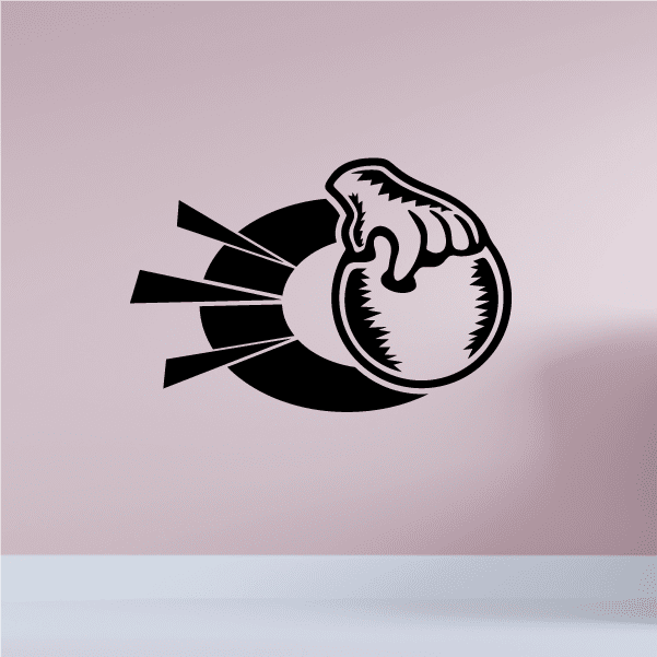 Bowling ball grip decal with black-and-white animal head and motion lines