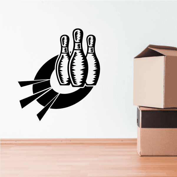 Bowling pins decal featuring three black-and-white pins on a black target circle