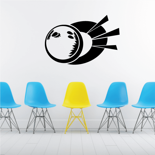 Bowling ball wall decal with stylized action lines, black-and-white graphic