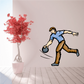 Bowling pose sticker featuring a cartoon bowler in a blue shirt, brown pants, swinging a dark ball