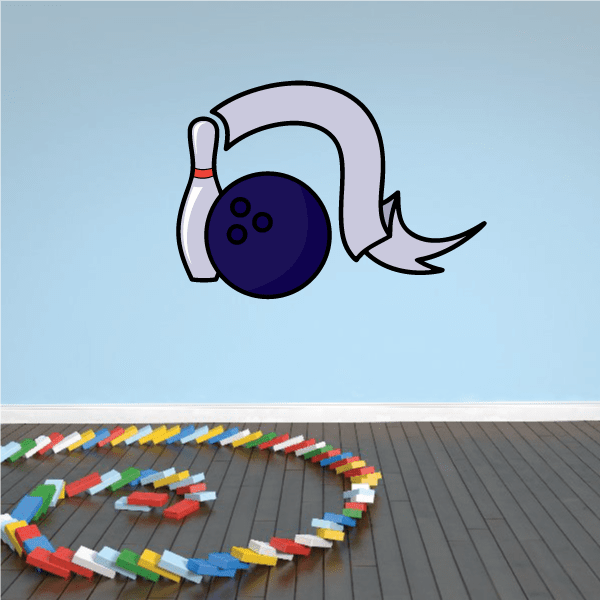 Image of Bowling Ball and Pin Ribbon Color Sticker