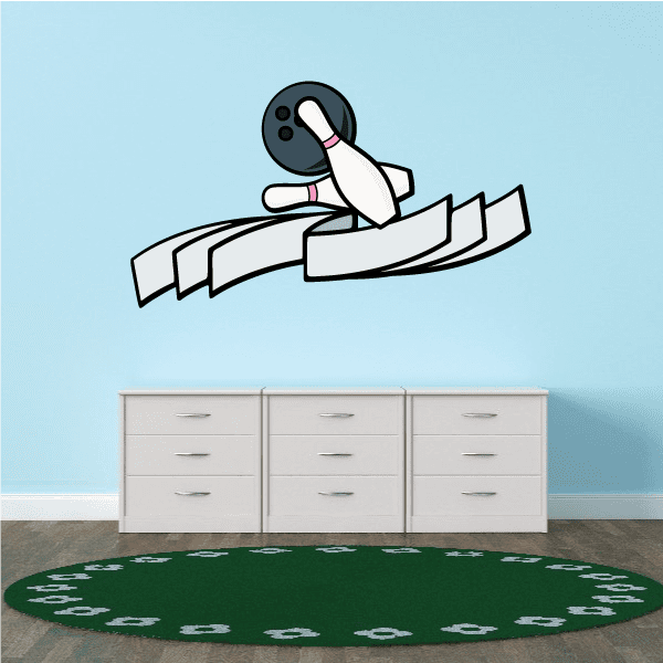 Image of Staggered Bowling Pins and Ball Ribbon Decal
