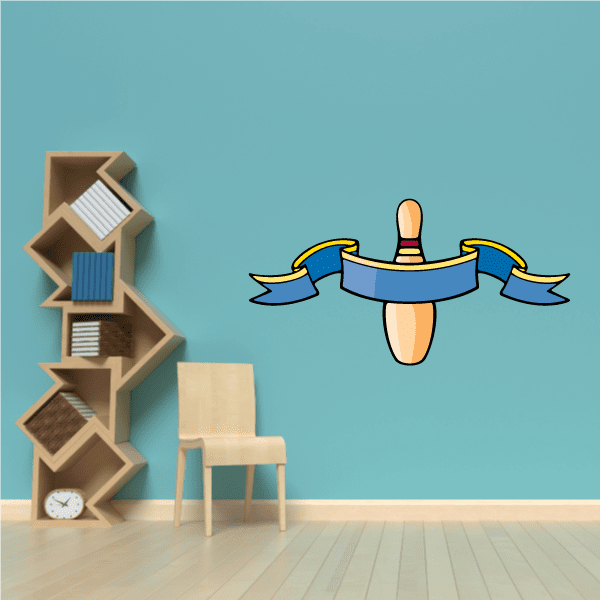 Image of Single Bowling Pin with Ribbon Sticker
