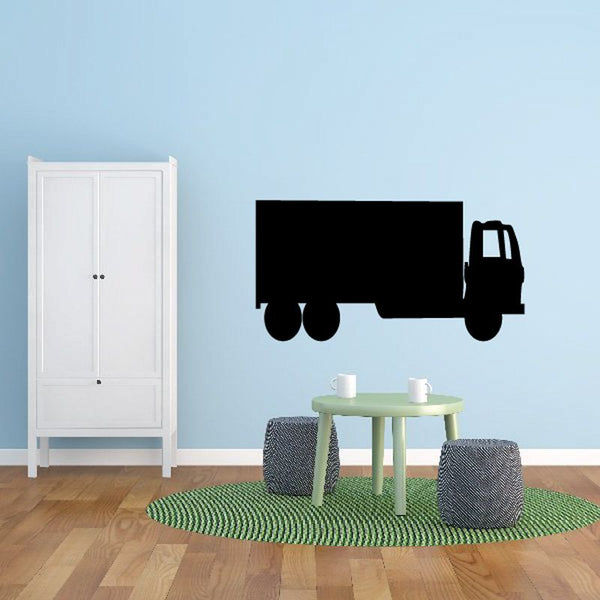 Black vinyl box truck wall decal with four wheel arches, simple silhouette.