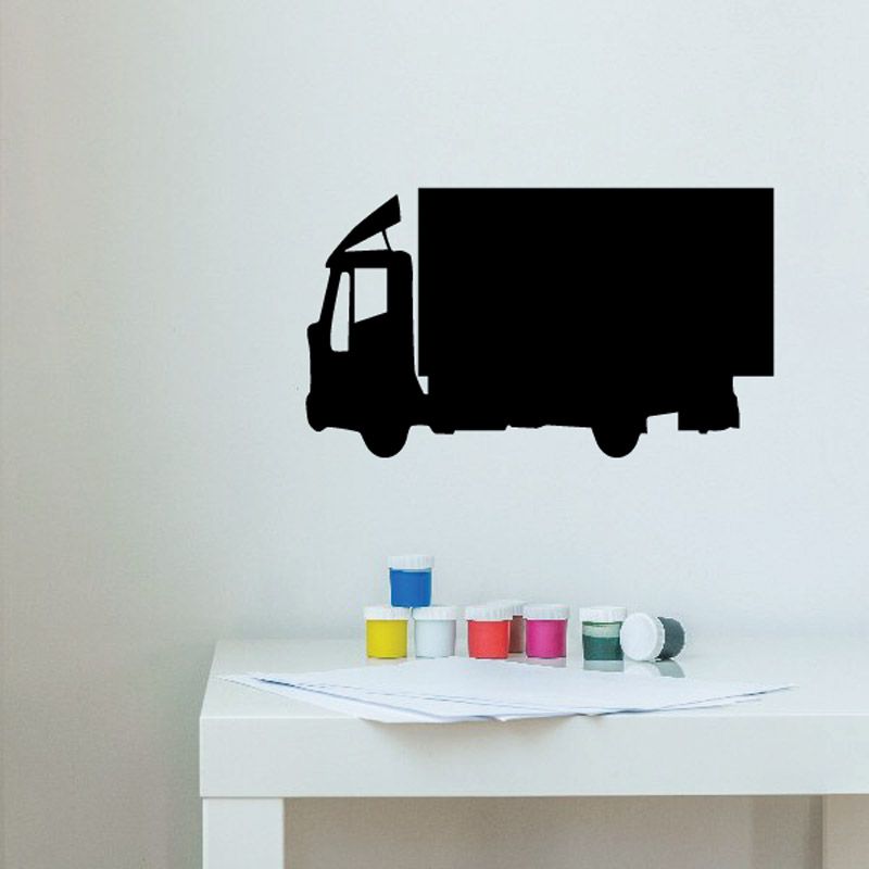 Black box truck vinyl wall decal silhouette with open door