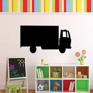 Box truck wall decal with black truck silhouette and small flower accents