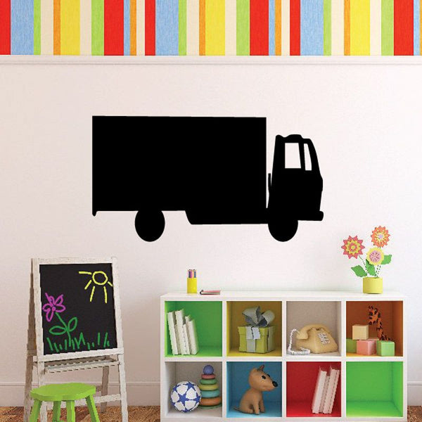 Box truck wall decal with black truck silhouette and small flower accents