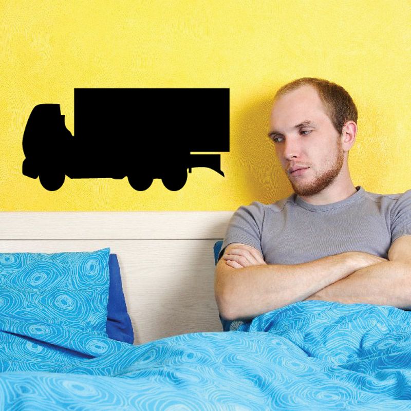 Black box truck vinyl wall decal silhouette, side view