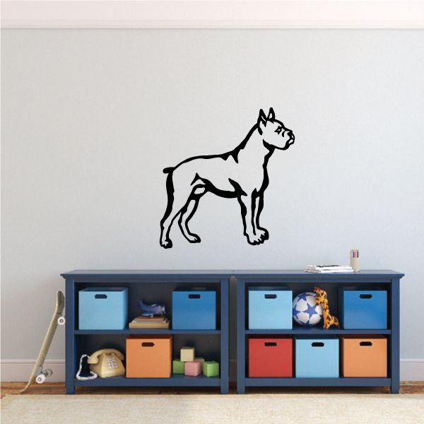 Black outline dog wall decal, standing dog silhouette with leash collar details