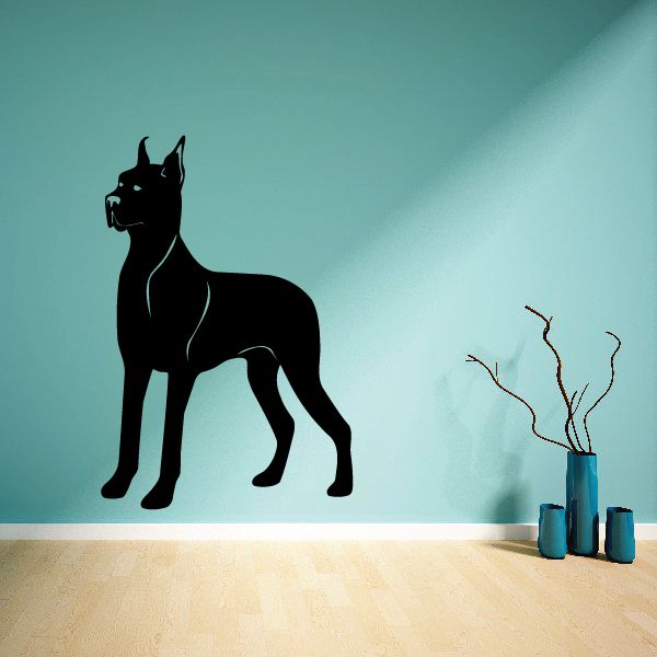 Black boxer dog silhouette wall decal with standing profile