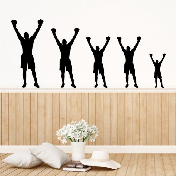 Family kit wall decal with five black standing figures arms raised