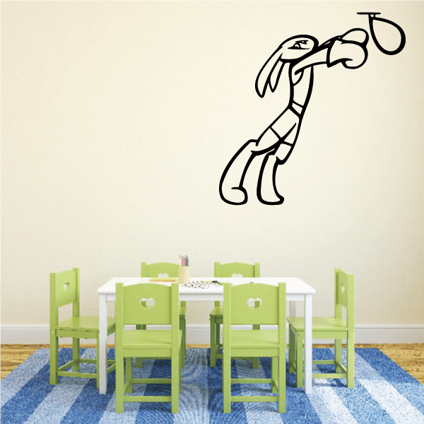 Boxing bully training decal with cartoon dog in boxing stance and raised fist, black line art