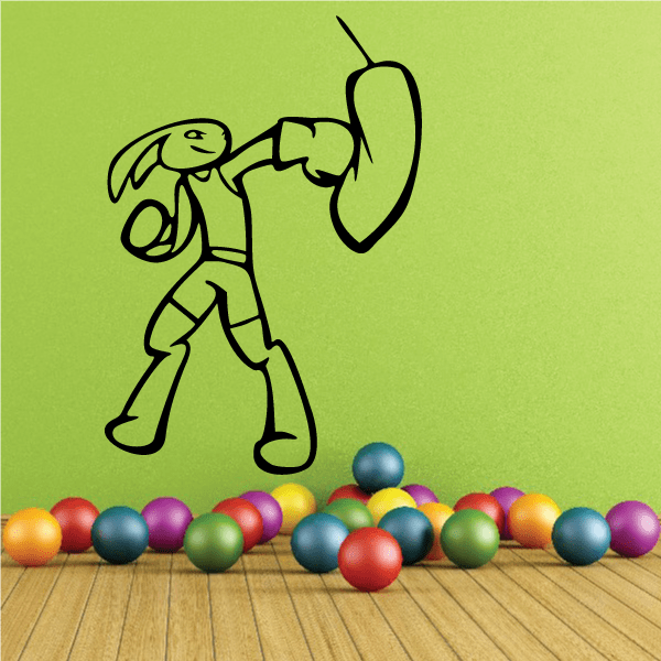 Boxing bunny punching bag wall decal with bunny in black outline and punching pose