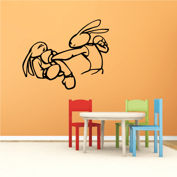 Billy the Bunny punching jab boxer decal sticker, cartoon bunny with fists raised