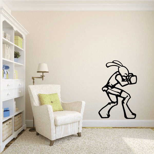 Boxing bunny wall decal with black outline in a ready punch stance