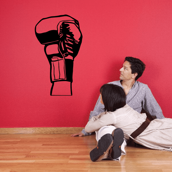 Boxing glove decal with red glove and black outline graphic