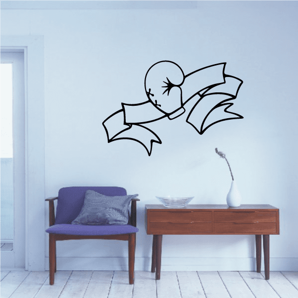 Boxing glove scroll wall decal, black outline with three ribbon banners