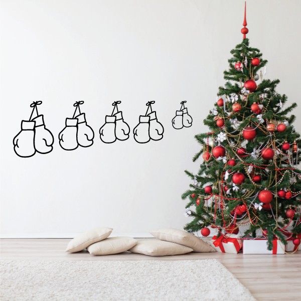 Boxing gloves family kit wall decal with five outlined glove shapes